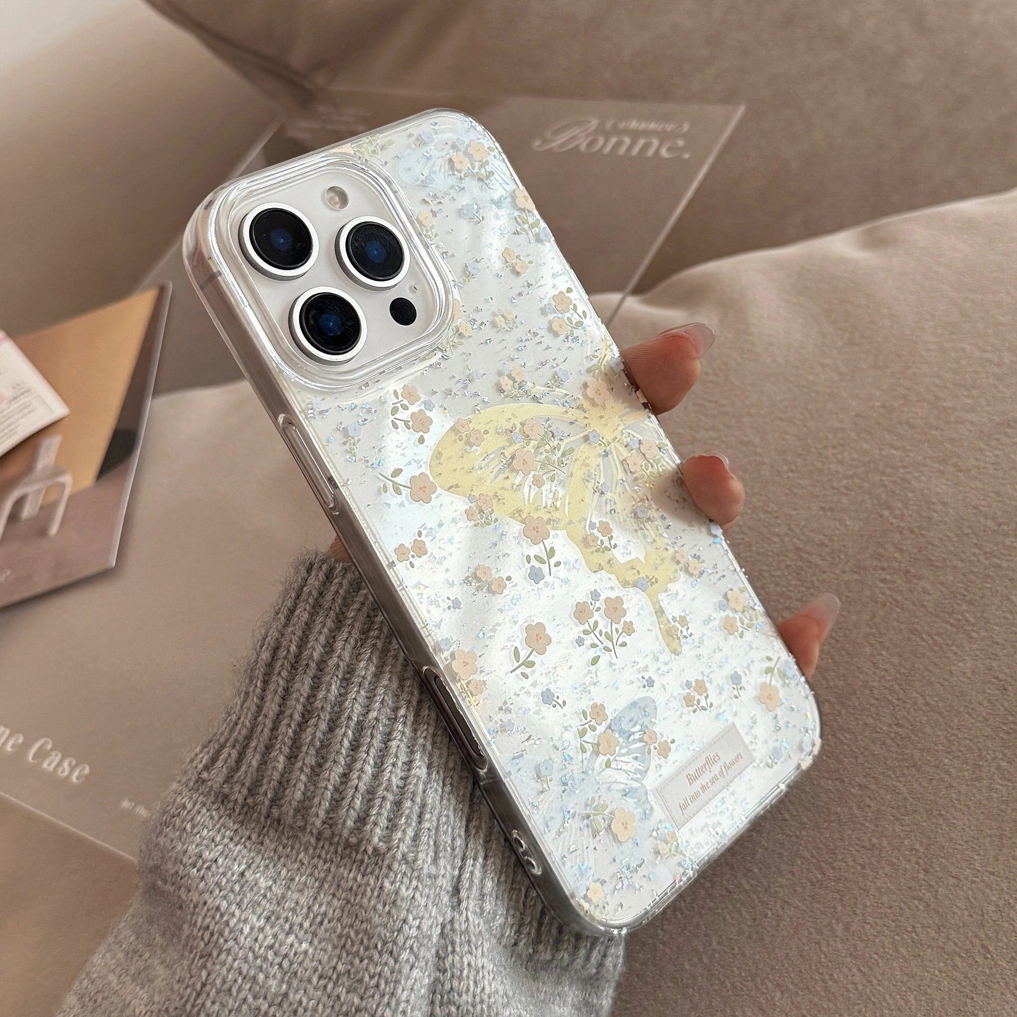 Yellow Butterflies & Blue Florals - iPhone Case